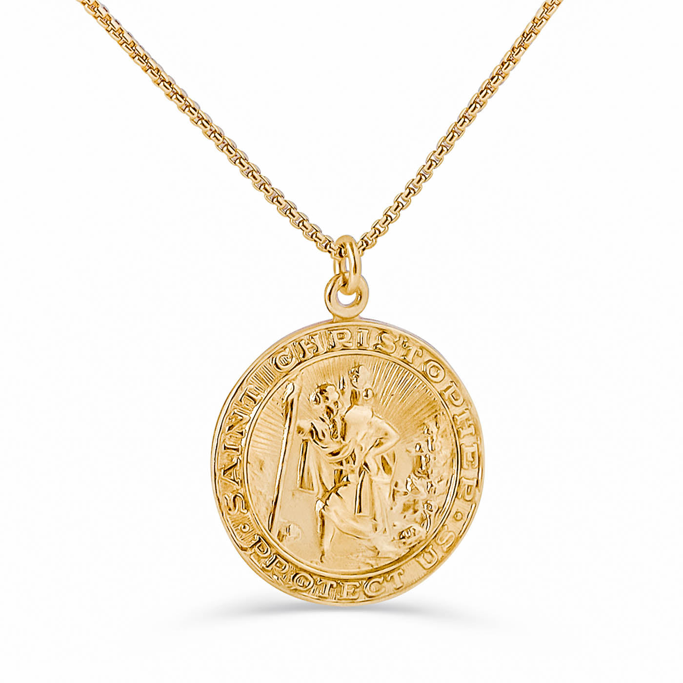 Mens Gold St Christopher Necklace - Mens Gold Necklace