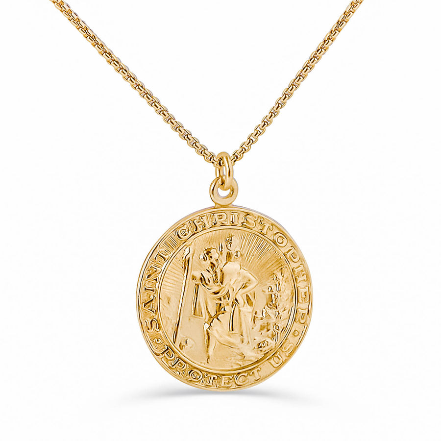 Large Saint Christopher Disc Necklace In Gold