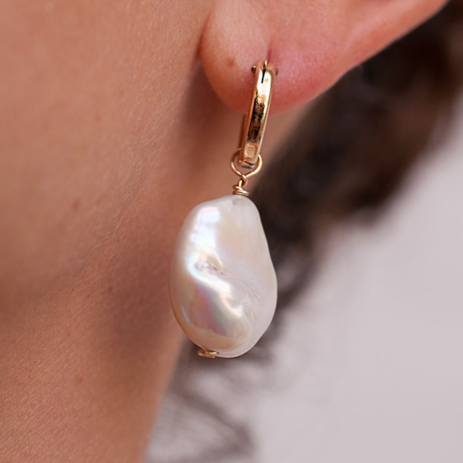 Flat Baroque Keshi Pearl Hoop Earrings