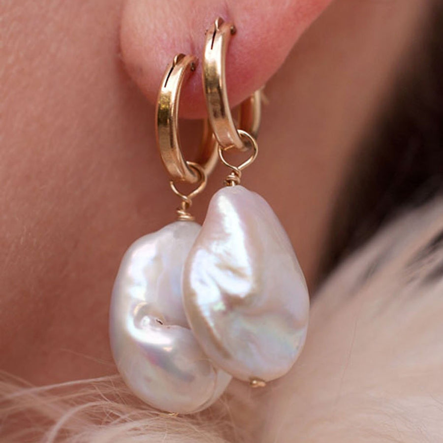 Flat Baroque Keshi Pearl Hoop Earrings