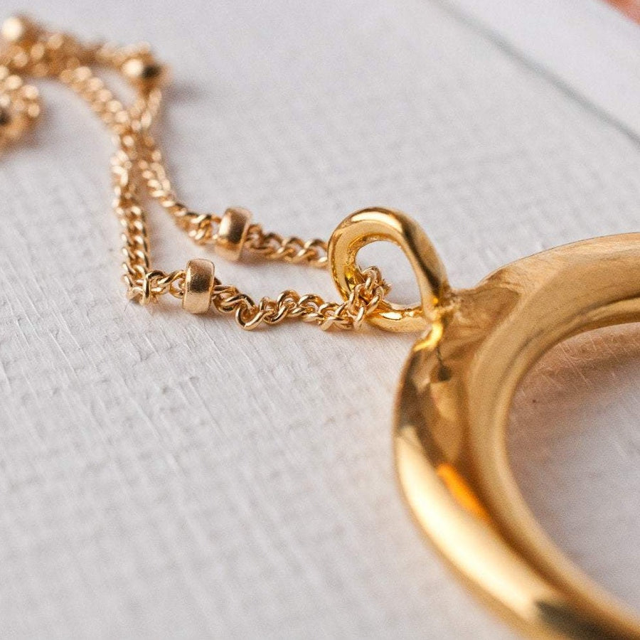 Gold filled satellite chain and horn necklace hook close up image