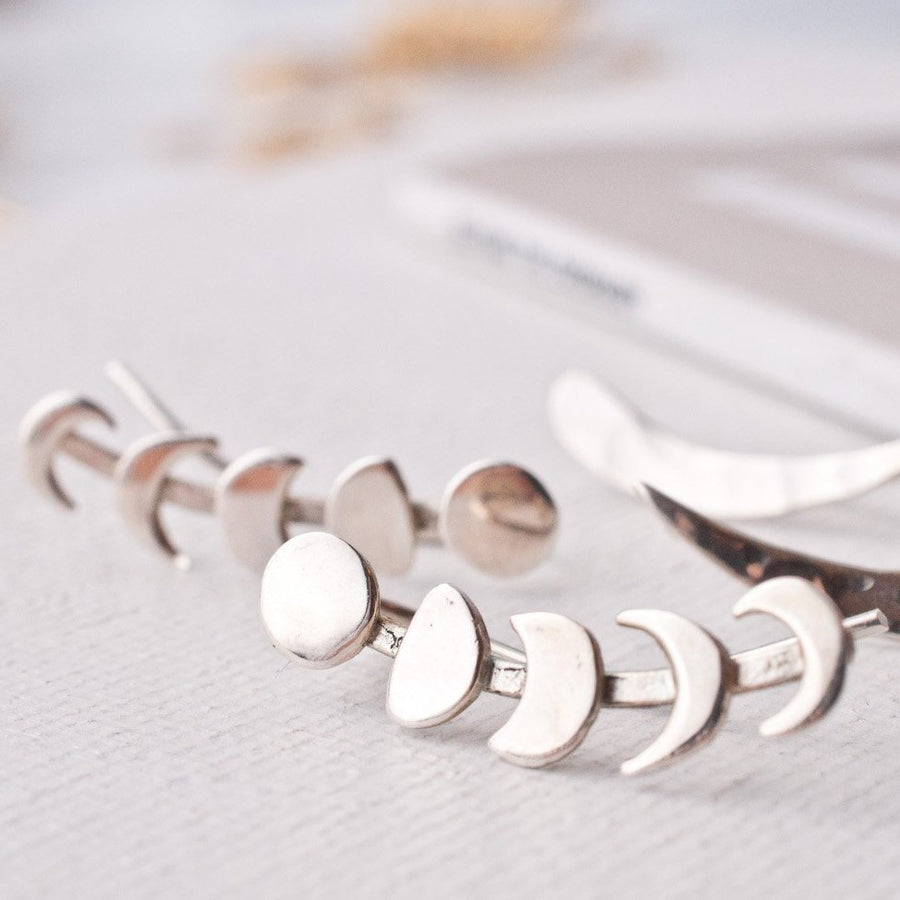 Moon Phase Silver Earrings