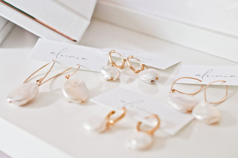 Flat Baroque Keshi Pearl Hoop Earrings