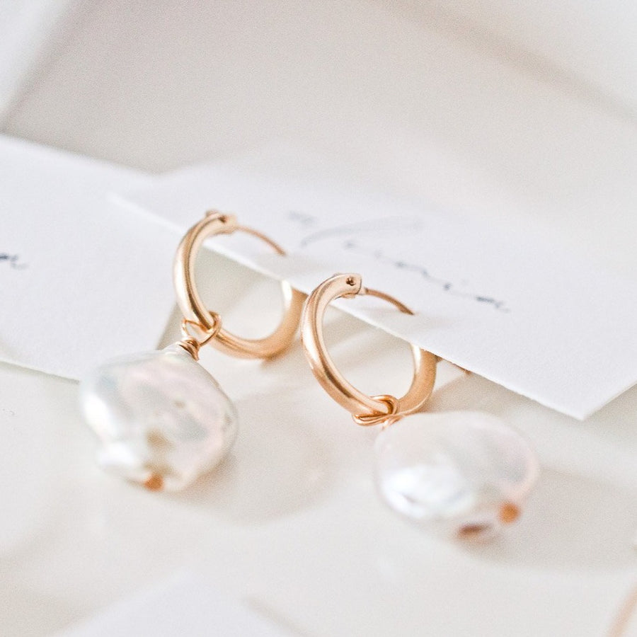 Flat Baroque Keshi Pearl Hoop Earrings