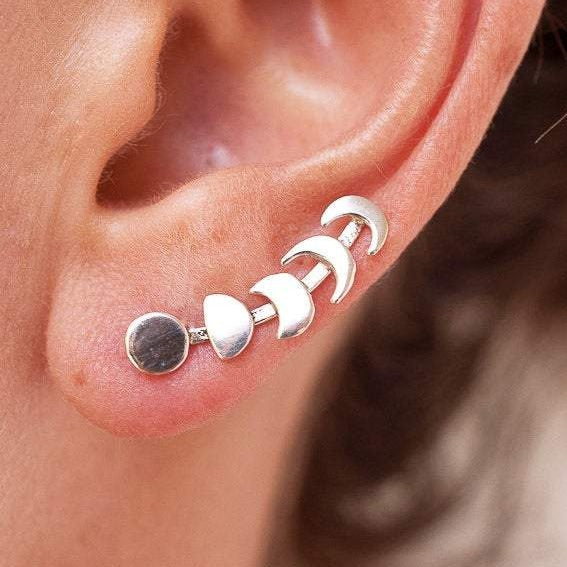 Moon Phase Silver Earrings