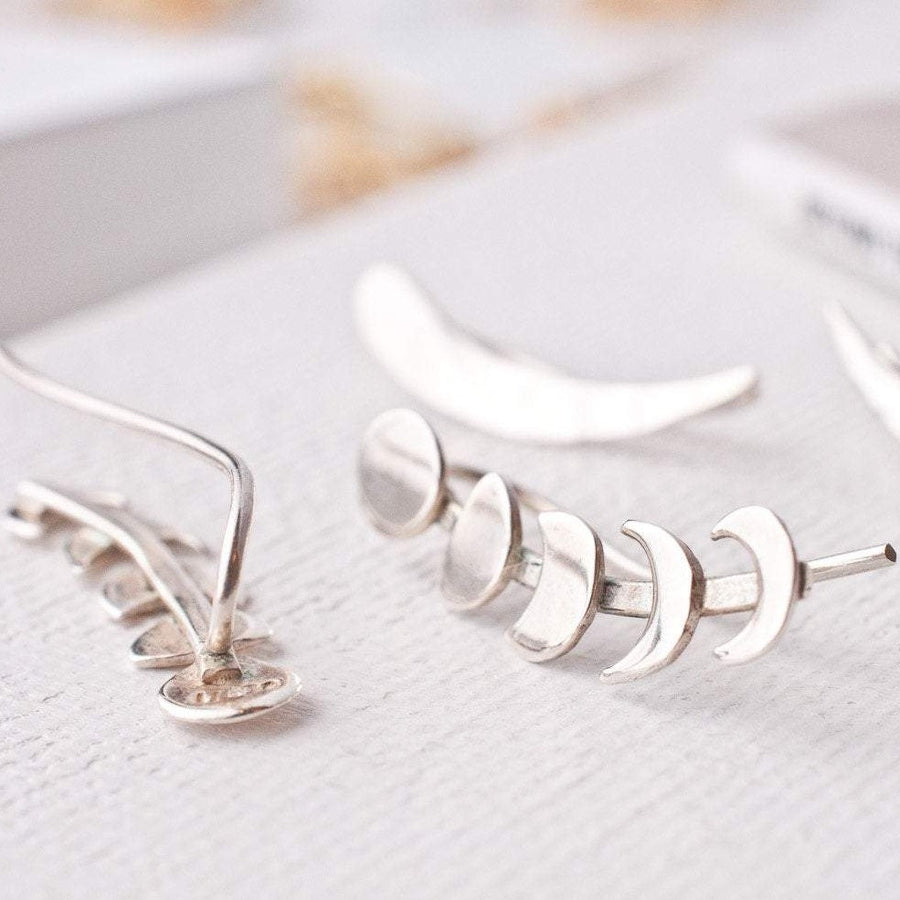 Moon Phase Silver Earrings