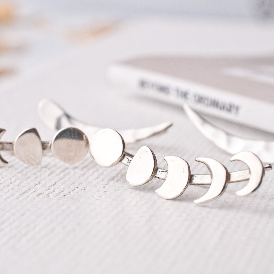 Moon Phase Silver Earrings